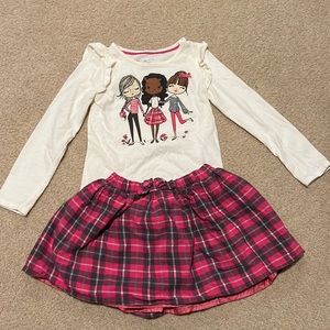 Girl’s size 5/6 matching plaid skirt and top set with matching headband